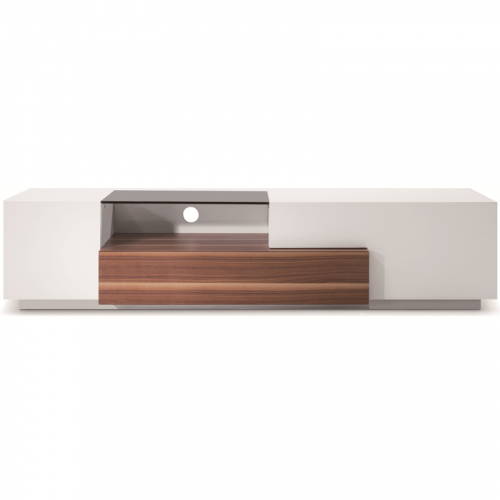 70" Contemporary TV Stand in White Lacquer & Walnut