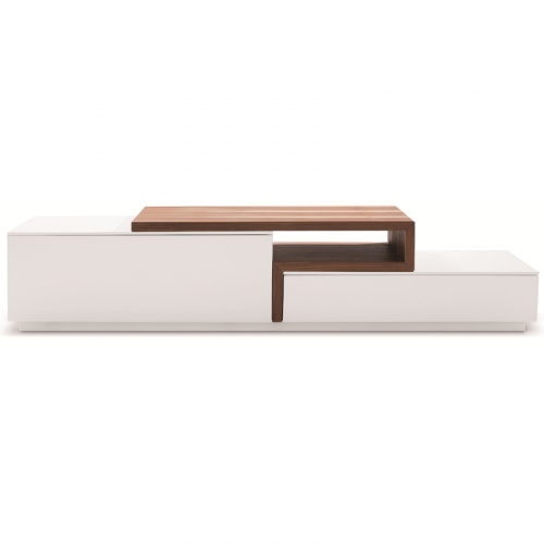 74" Contemporary TV Stand in White Lacquer & Walnut