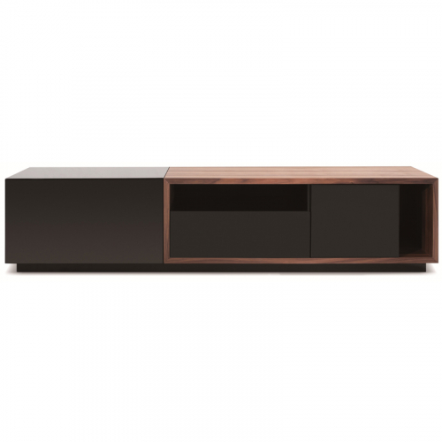 74" Contemporary TV Stand in Black Lacquer & Walnut