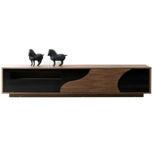 87" Contemporary TV Stand in Walnut Veneer & High Gloss Black