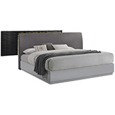 Tribeca Queen Bed in Gloss Black & Grey w/ Grey Fabric Headboard