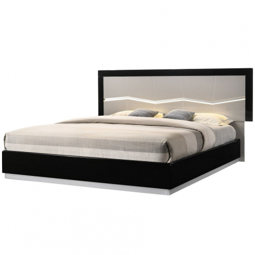 Turin King Bed in Light Grey & Black Lacquer with LED Headboard