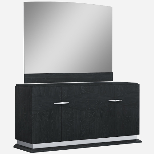 Valentina Buffet & Mirror Set in High Gloss Grey Lacquer