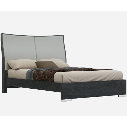 Vera Queen Bed in Grey Lacquer w/ Eco Leather Headboard