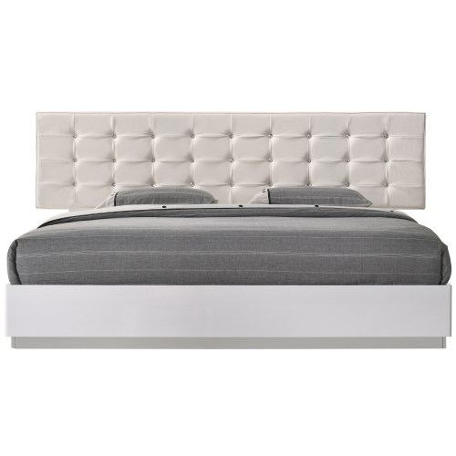 Verona Full Bed in White Lacquer w/ Tufted Leatherette Headboard