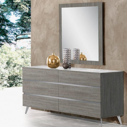 Victoria Dresser & Mirror Set in Grey Oak Veneer & Grey Marble Look