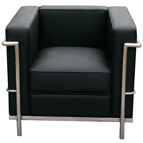 Cour Accent Chair in Black Italian Leather & Stainless Steel