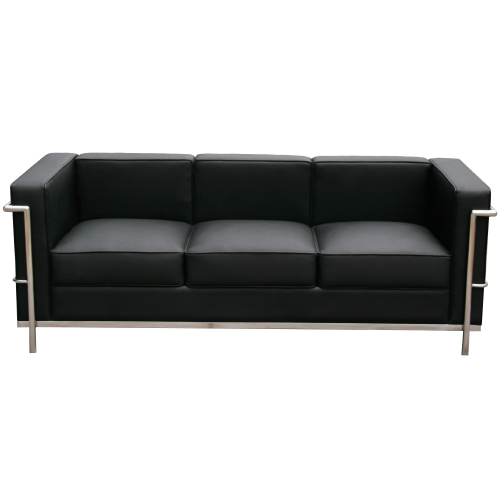 Cour Sofa in Black Italian Leather & Stainless Steel