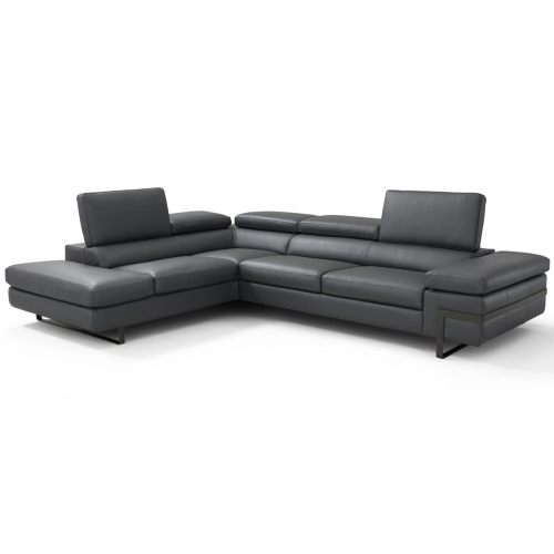 Rimini Sectional Sofa w/ Left Chaise in Dark Grey Top Grain Leather