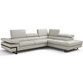 Rimini Sectional Sofa w/ Right Chaise in Light Grey Top Grain Leather