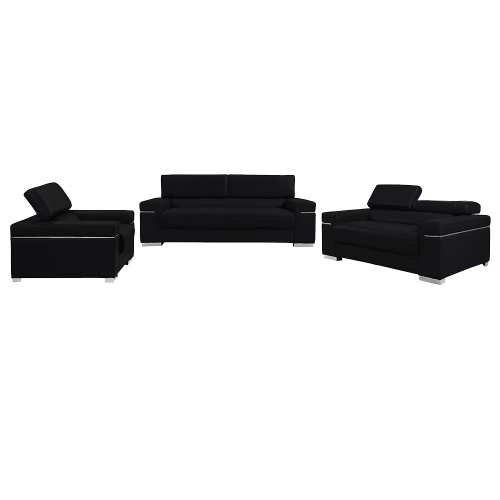 Soho Modern Livingroom Set, Sofa, Loveseat & Arm Chair in Black Leather