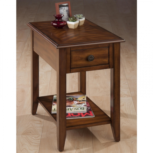 Medium Brown Chair Side Table w/ Drawer & Shelf