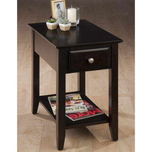 Espresso Chair Side End Table w/ Drawer & Shelf