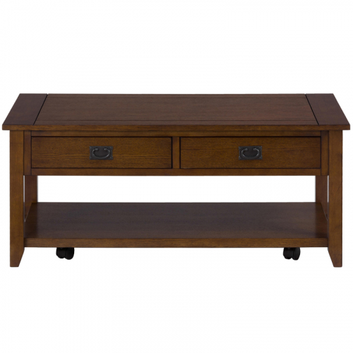 Mission Oak Hidden Caster Coffee Table w/ 2 Pull Thru Drawers