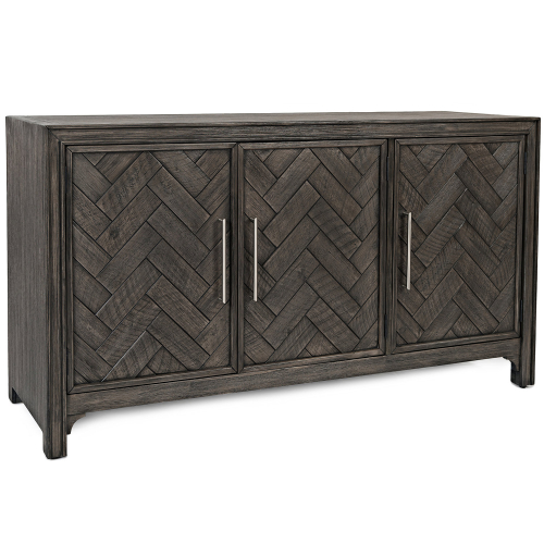 Gramercy 60" 3 Door Chevron Accent Cabinet in Brushed Platinum