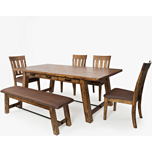 Cannon Valley 6 Piece Dining Set in Distressed Wood & Leatherette