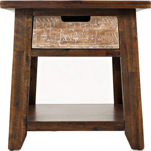 Painted Canyon End Table w/ Drawer & Shelf in Distressed Acacia