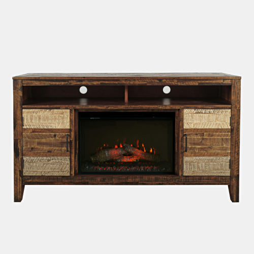 Painted Canyon 60" Console TV Stand w/ Electric Fireplace in Distressed Multicolor Wood