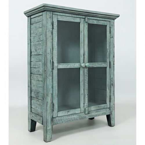 Rustic Shores Surfside 32" Accent Cabinet in Distressed Vintage Blue w/ Glass Doors