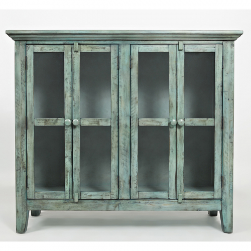 Rustic Shores Surfside 48" Accent Cabinet in Distressed Vintage Blue w/ Glass Doors