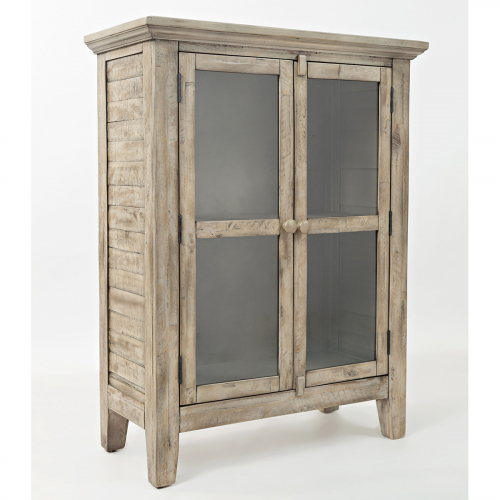 Rustic Shores Watch Hill 32" Accent Cabinet in Distressed Weathered Grey w/ Glass Doors