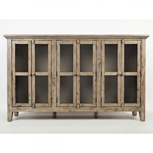 Rustic Shores Watch Hill 70" Accent Cabinet in Distressed Weathered Grey w/ Glass Doo