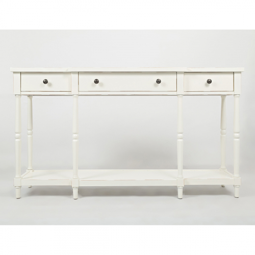 Stately Home 60" 3 Drawer Breakfront Console Table in Antique White