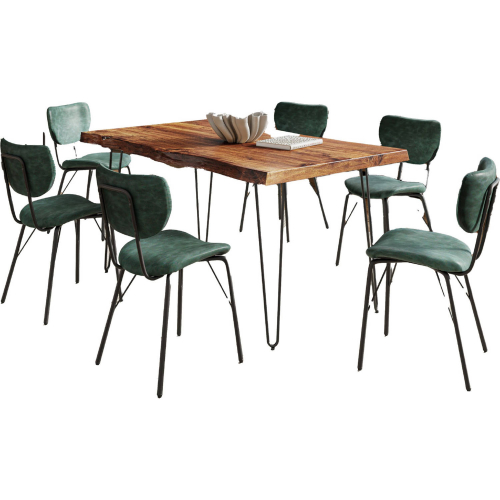 Nature's Edge 60" 7 Piece Dining Set in Chestnut Live Edge Wood & Jade Green Eco Leather