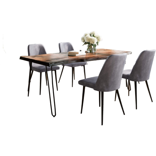 Nature's Edge 5 Piece Dining Set in Chestnut Finish Wood, Metal & Grey Fabric