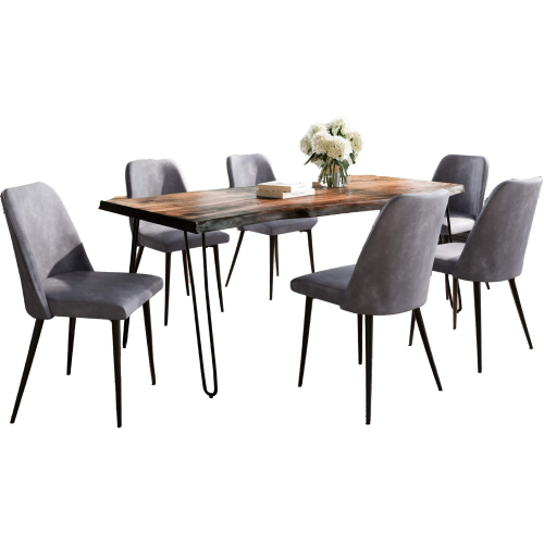 Nature's Edge 5 Piece Dining Set in Chestnut Finish Wood, Metal & Grey Fabric