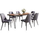 Nature's Edge 5 Piece Dining Set in Chestnut Finish Wood, Metal & Grey Fabric