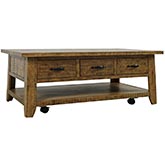 Telluride Coffee Table with Casters & Pull Thru Drawers in Distressed Pine