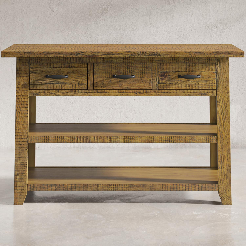 Telluride Sofa Table w/ Drawers & Shelves in Distressed Pine