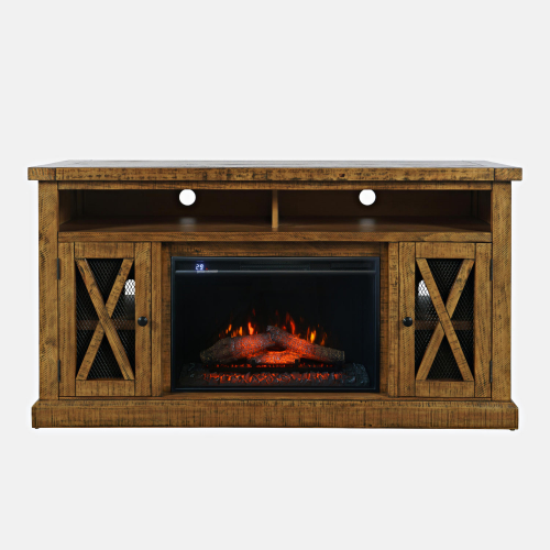 Telluride 60" Console TV Stand w/ Electric Fireplace in Distressed Gold Wood