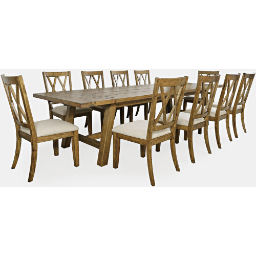 Telluride 11 Piece Extendable Dining Set in Golden Distressed Pine