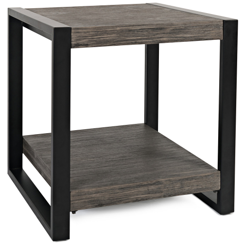 Pinnacle End Table in Wire Brushed Platinum Finish Wood & Steel