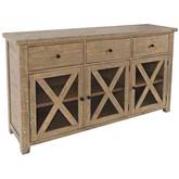 Carlyle Crossing Buffet in Distressed Brown Wood & Tempered Glass