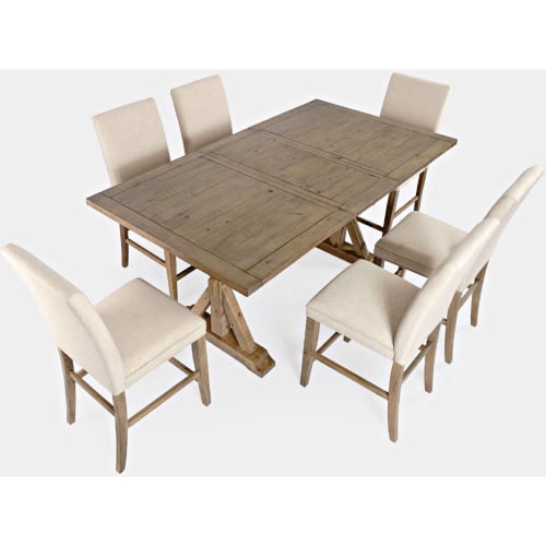 Carlyle Crossing 78" 7 Piece Counter Dining Set in Pine w/ Slat Stools