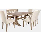 Carlyle Crossing 6 Piece Dining Set in Distressed Pine & Cream Fabric