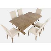 Carlyle Crossing 7 Piece Dining Set in Distressed Pine & Cream Fabric