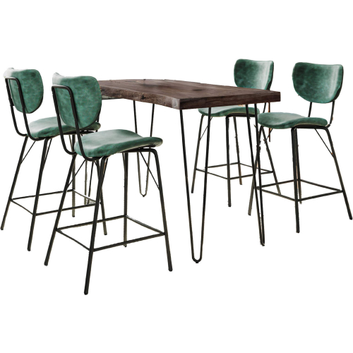 Nature's Edge 5 Piece Counter Dining Set in Slate Finish Wood, Metal & Jade Fabric