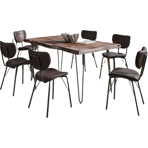 Nature's Edge 60" 7 Piece Dining Set in Slate Live Edge Wood & Brown Eco Leather