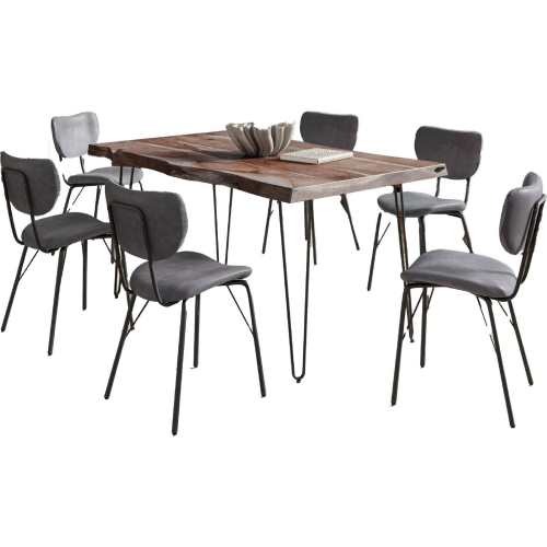 Nature's Edge 60" 7 Piece Dining Set in Slate Live Edge Wood & Grey Eco Leather