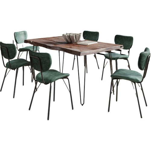 Nature's Edge 60" 7 Piece Dining Set in Slate Live Edge Wood & Jade Eco Leather