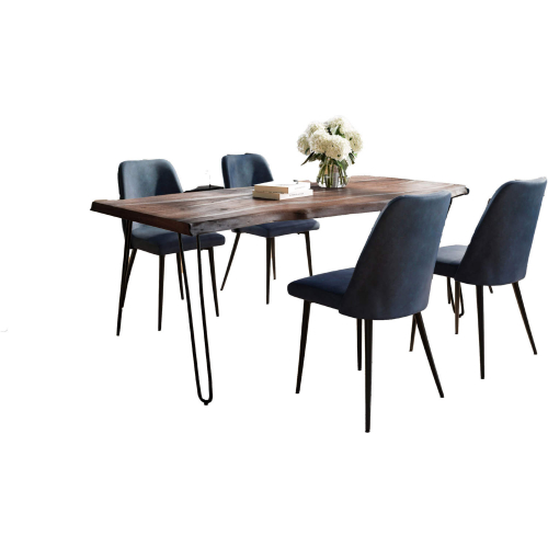 Nature's Edge 5 Piece Dining Set in Slate Finish Wood, Metal & Blueberry Fabric