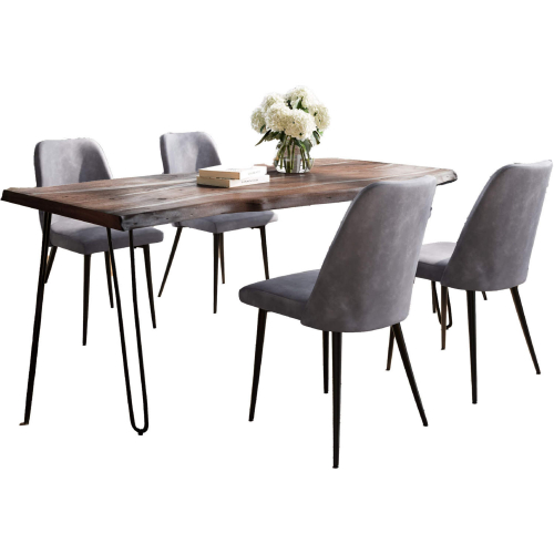 Nature's Edge 5 Piece Dining Set in Slate Finish Wood, Metal & Grey Fabric