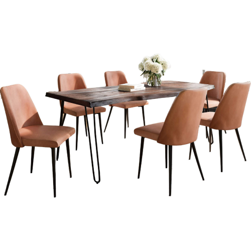 Nature's Edge 5 Piece Dining Set in Slate Finish Wood, Metal & Light Brown Fabric