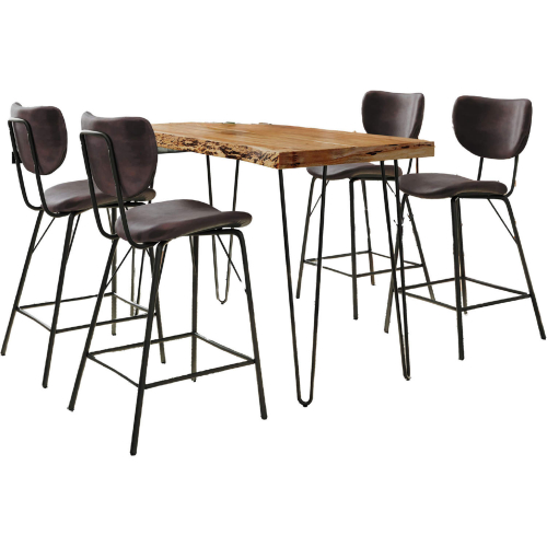 Nature's Edge 5 Piece Counter Dining Set in Natural Finish Wood, Metal & Dark Brown Fabric