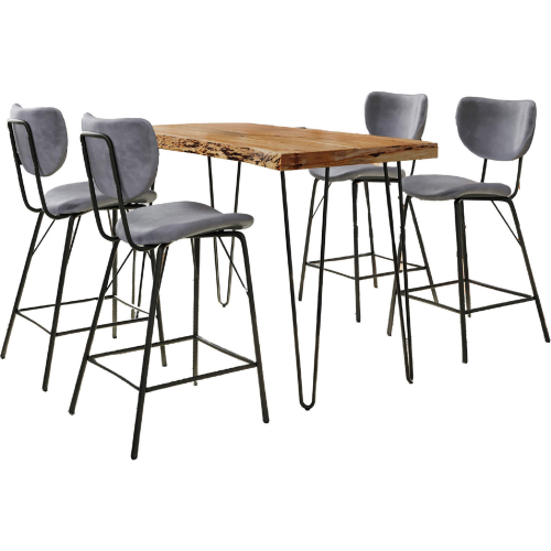 Nature's Edge 5 Piece Counter Dining Set in Natural Finish Wood, Metal & Grey Fabric