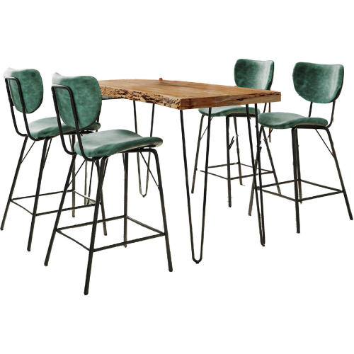 Nature's Edge 5 Piece Counter Dining Set in Natural Finish Wood, Metal & Jade Fabric